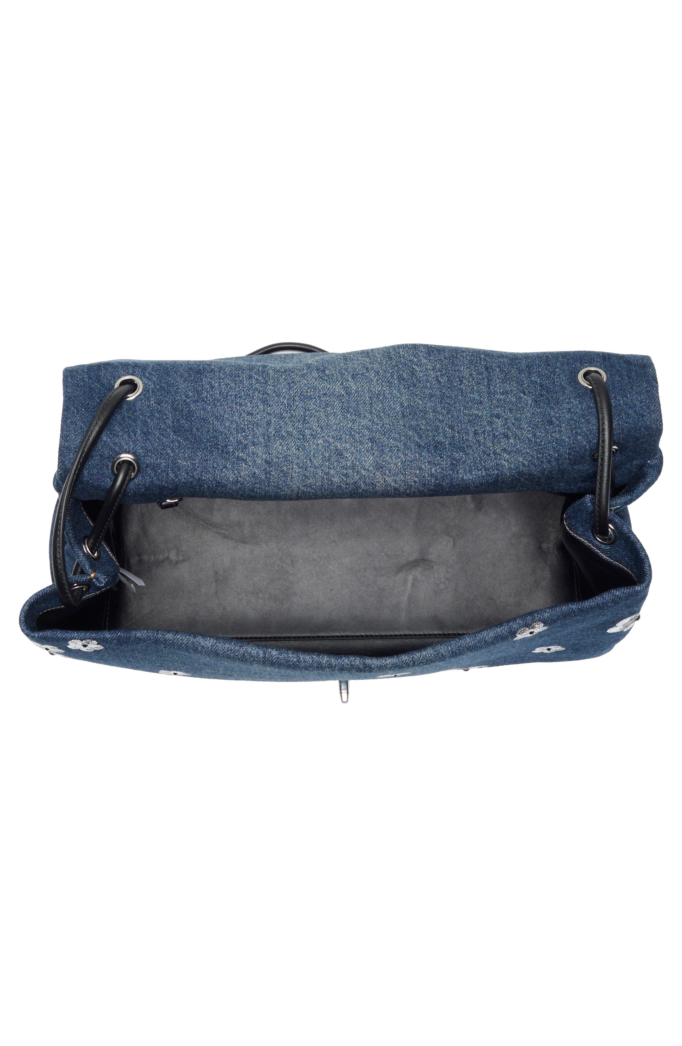 The Large Dual Sequin Flower Denim Shoulder Bag, Alternate, color, VINTAGE INDIGO