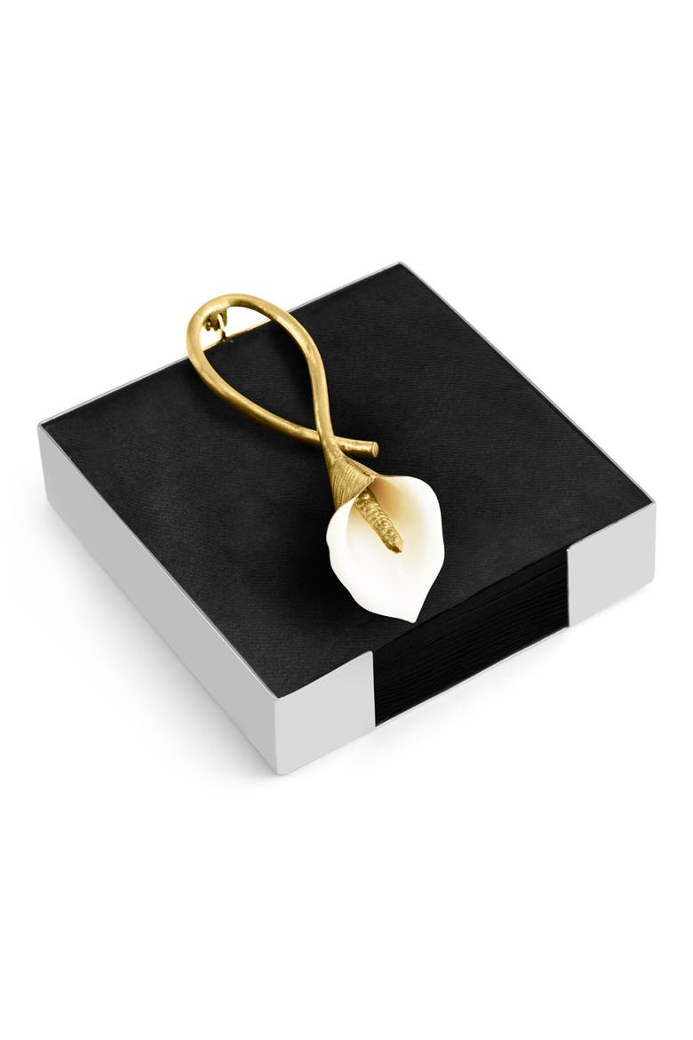 Calla Lily Cocktail Napkin Holder, Alternate, color, WHITE/ GOLD