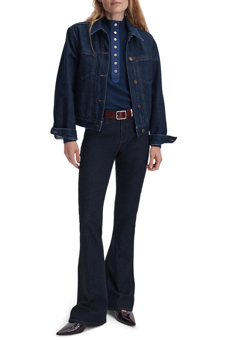 Marie Denim Trucker Jacket, Alternate, color, DARK RINSE