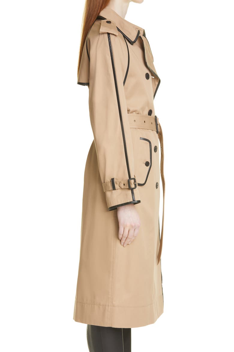 Leather Trimmed Gabardine Trench Coat, Alternate, color, 9772 SABLE