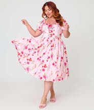 Unique Vintage Plus Size 1940s Sweetheart Button Front Swing Dress