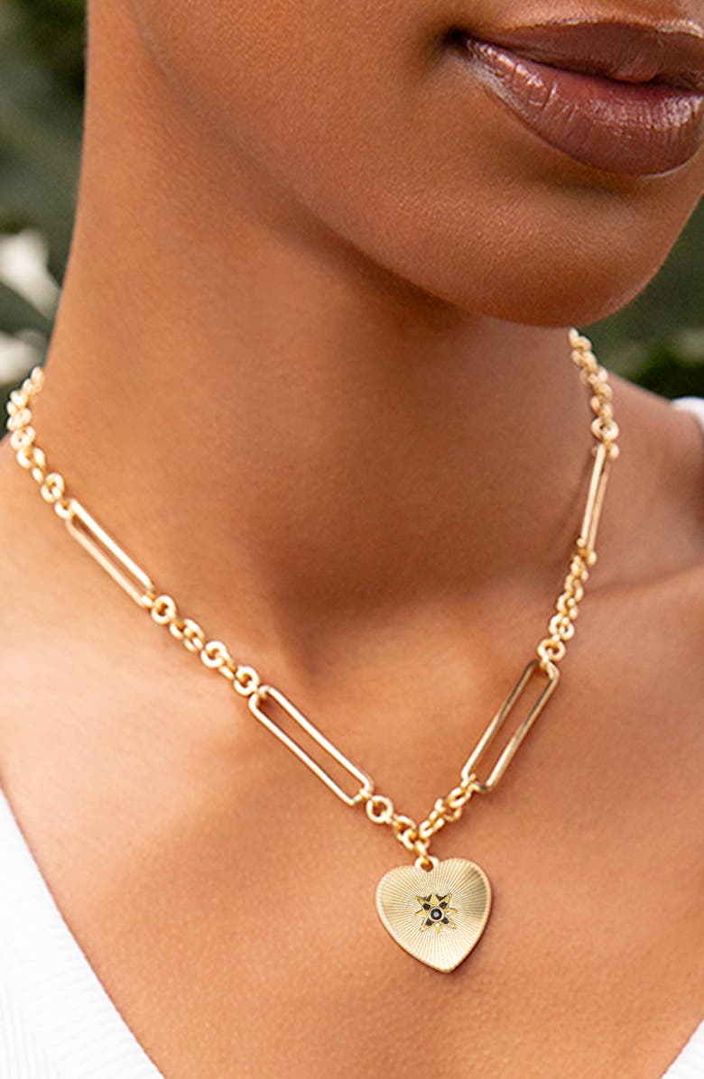 MARLYN SCHIFF Etched Heart Pendant Necklace, Alternate, color, Gold Montana