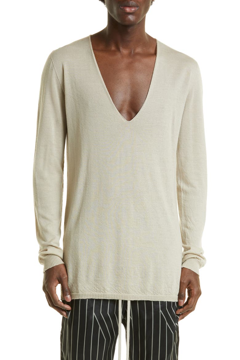Oversize Deep V-Neck Cashmere Sweater, Main, color, PEARL