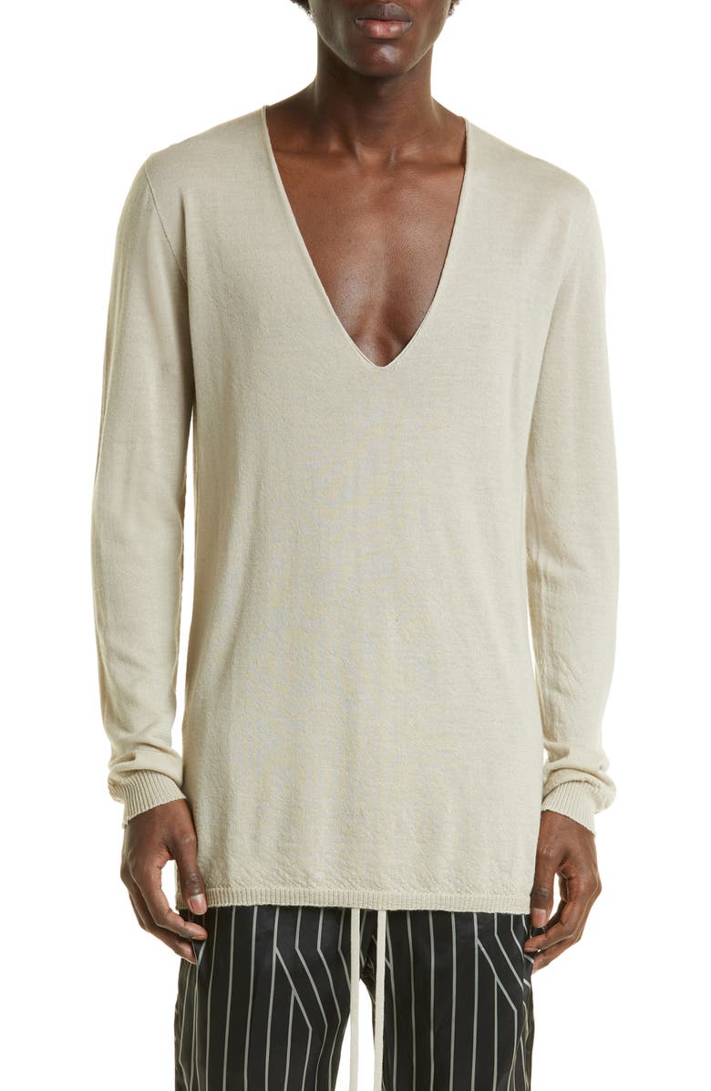 Rick Owens Oversize Deep V-Neck Cashmere Sweater, Main, color, 