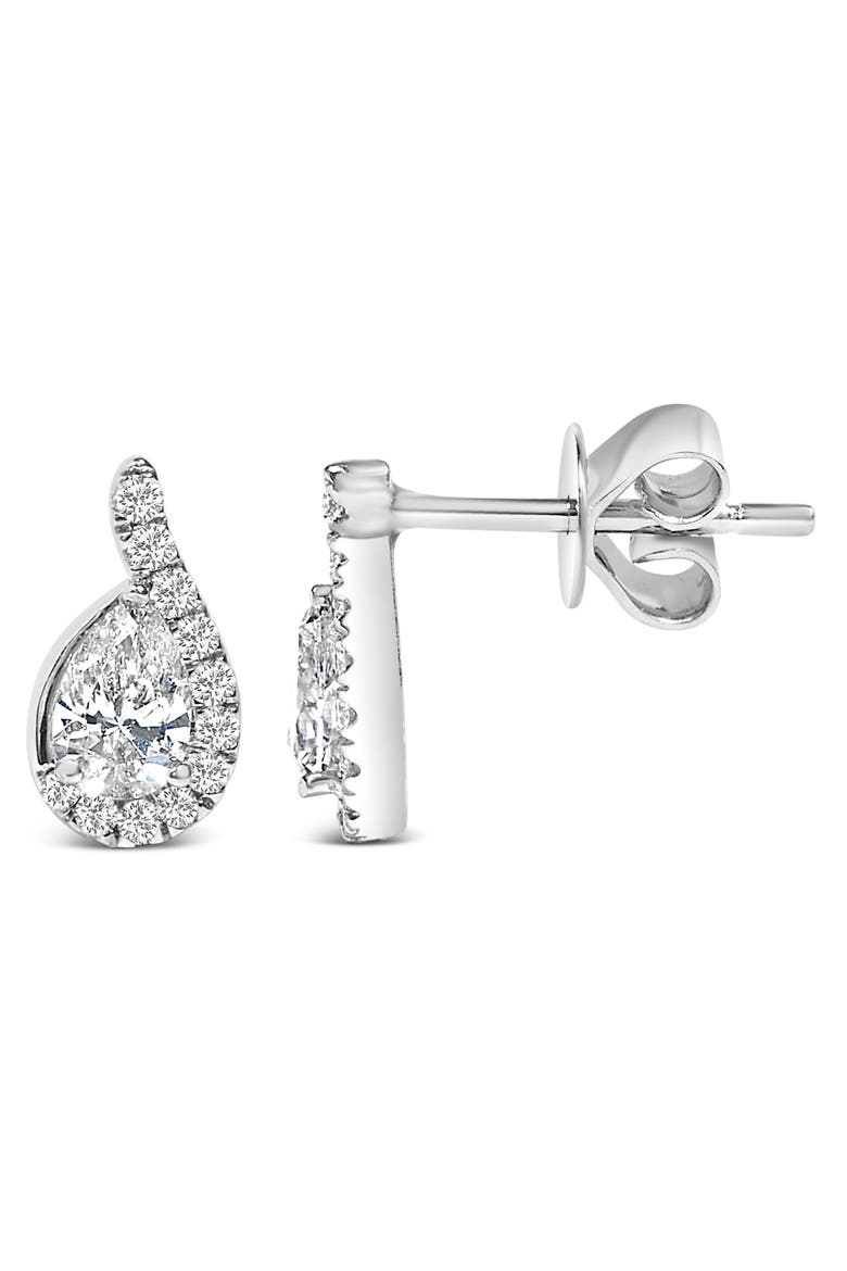 14K White Gold 5/8 Cttw Lab Grown Diamond Tear Drop Halo Stud Earring, Alternate, color, White