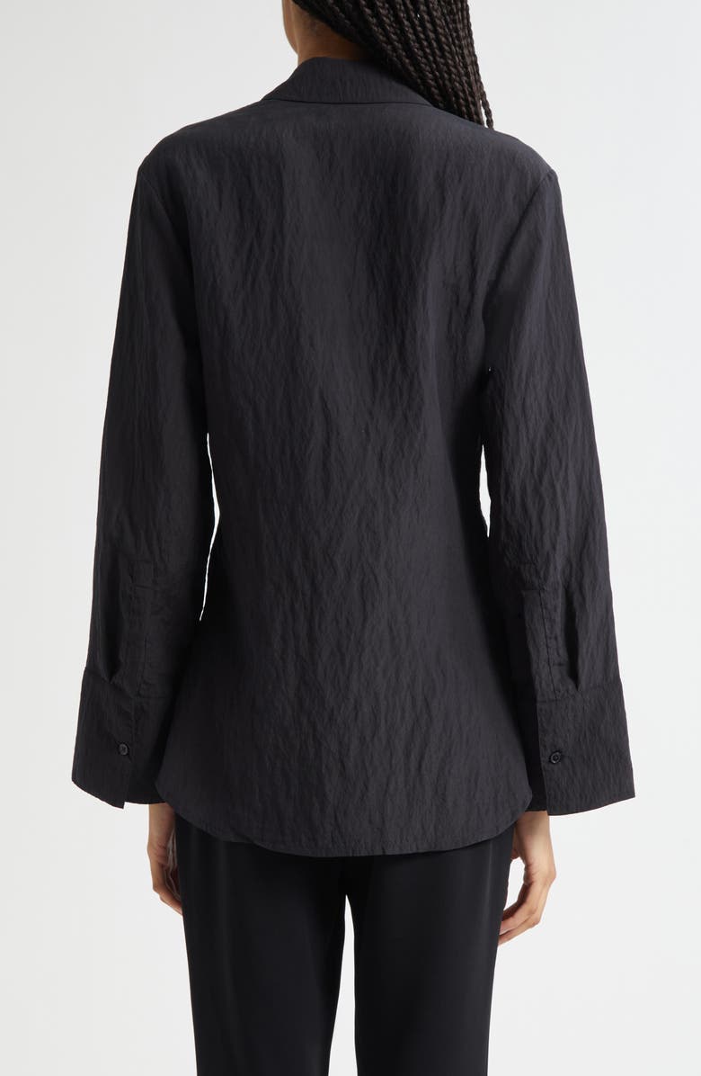 Róhe Hammered Silk Blend Twist Button-Up Shirt, Alternate, color, Black