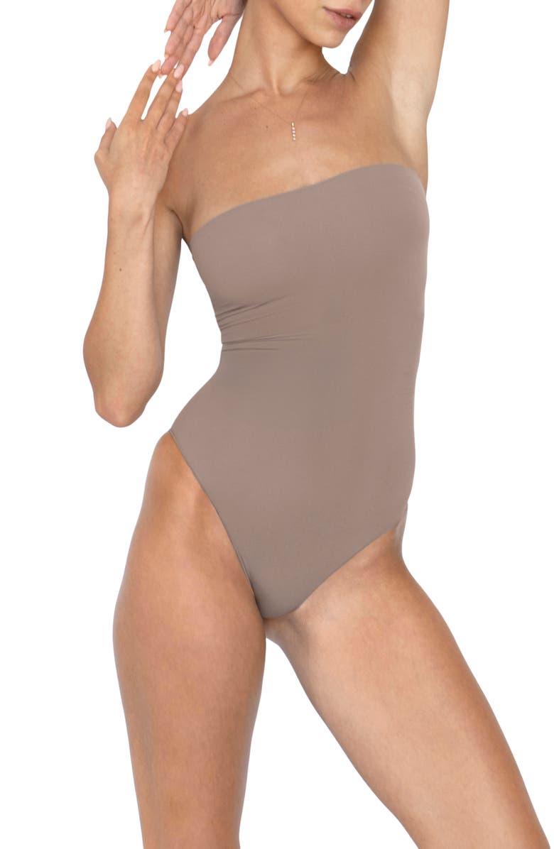 Noody Ultra-thin seamless forming strapless bodysuit, Alternate, color, Mocca