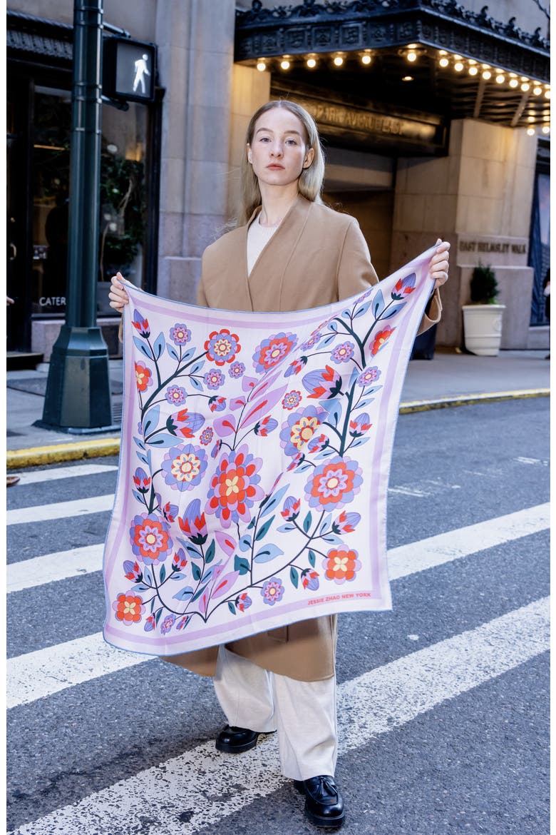 Double Sided Wool Silk Scarf Of Pink Garden, Alternate, color, Pink