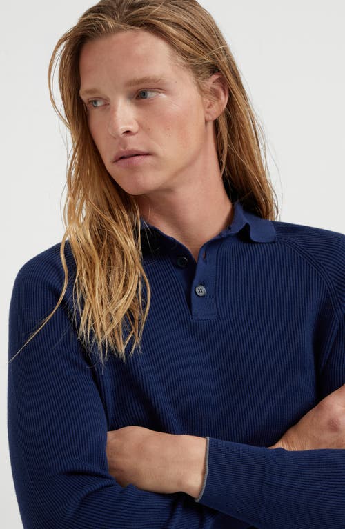 Brunello Cucinelli Polo-style Sweater In Prussian Blue