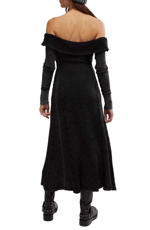 Free People Monty Off The Shoulder Long Sleeve Cotton Midi Dress In Washed Black
