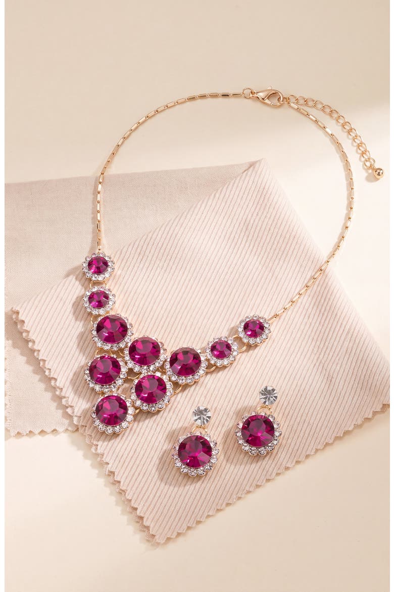 Elegant Necklace and Dangle Earrings Set, Alternate, color, Deep Pink