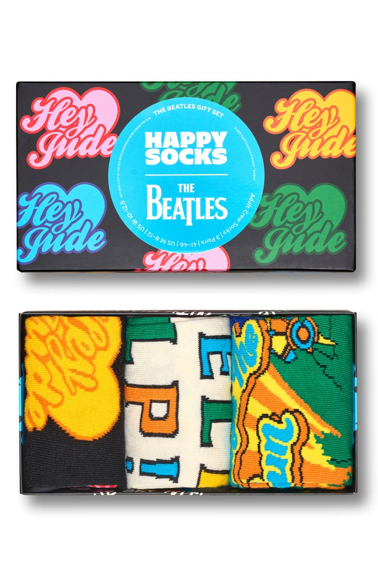 Happy Socks Assorted 3-Pack The Beatles Socks Gift Box, Alternate, color, Black