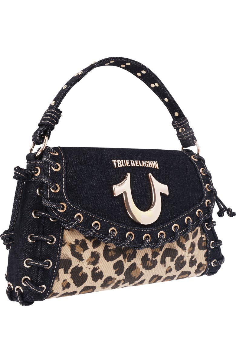 True Religion Denim Leopard Eyelet Trim Flap Bag, Alternate, color, Leopard/Black