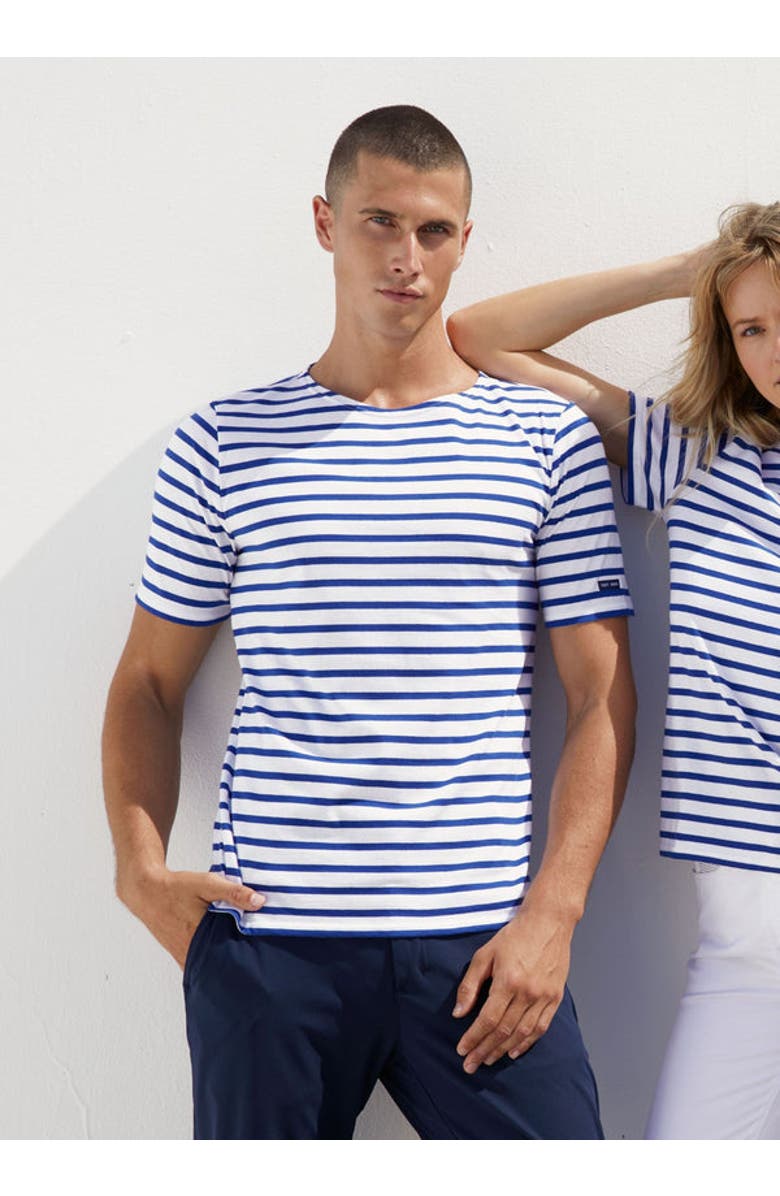 Saint James LEVANT MODERN - Breton Stripe Short Sleeve Shirt, Alternate, color, White/Royal Blue