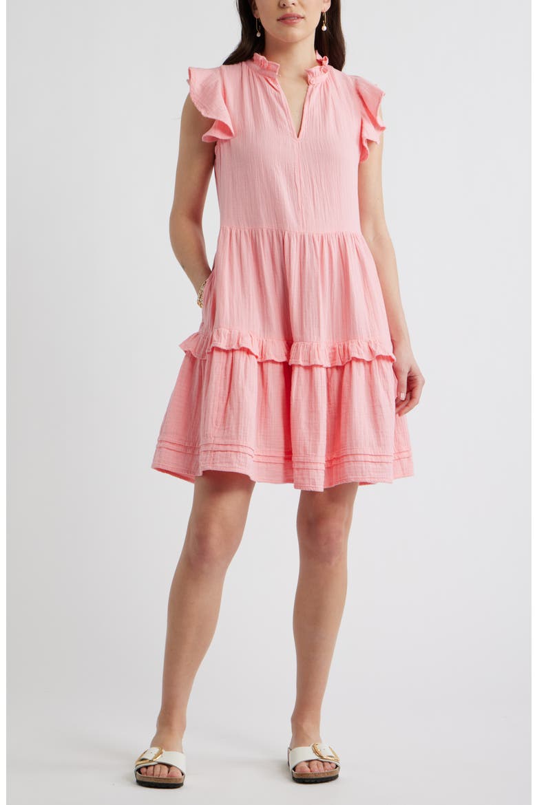 Ruffle Duo Cotton Gauze Dress, Main, color, PINK DIANTHUS