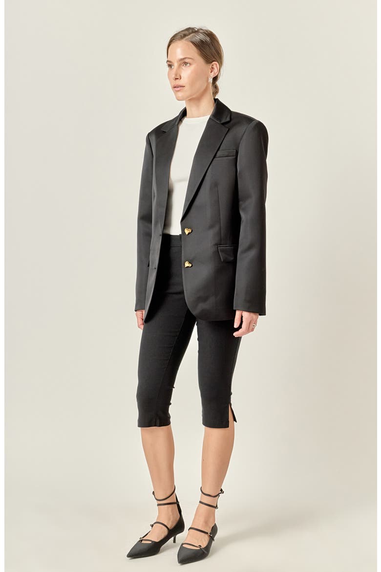 Heart Detailed Satin Blazer, Alternate, color, BLACK