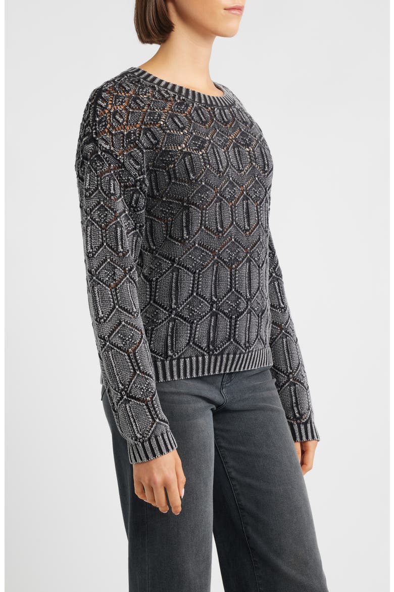 Distressed Wash Openwork Sweater, Alternate, color, WASHED BLACK