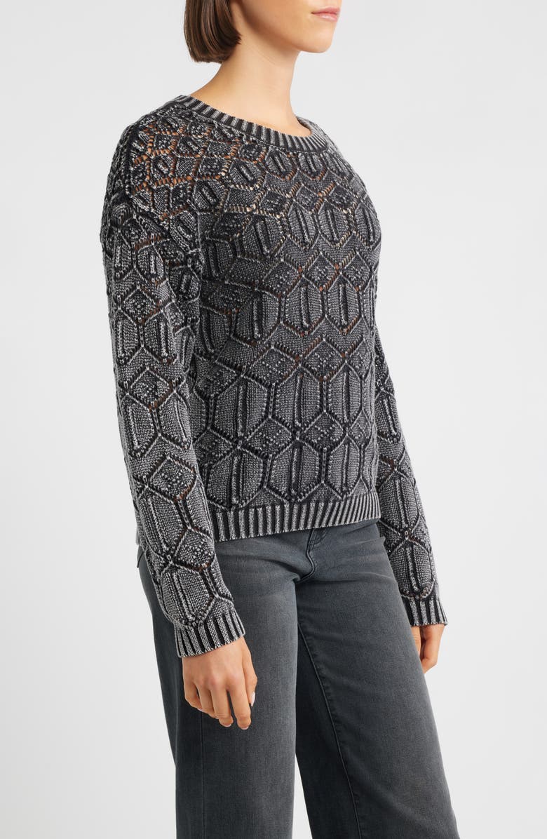 CITY BLUES Distressed Wash Openwork Sweater, Alternate, color, Washed Black