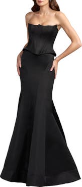 Mac Duggal Strapless Satin Corset Mermaid Gown