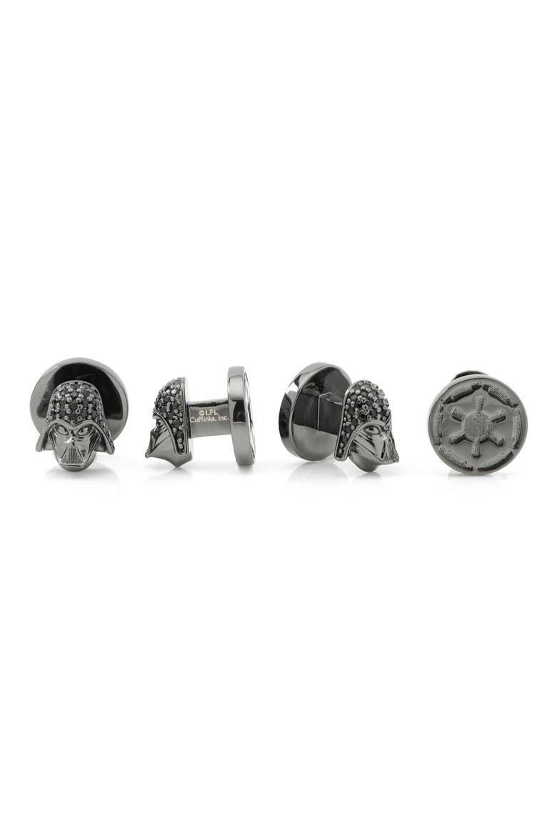 Men's Star Wars Darth Vader Crystal Cuff Link & Stud Set, Alternate, color, BLACK