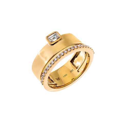 Lab Grown Diamond Emerald Wide Band Ring 14K