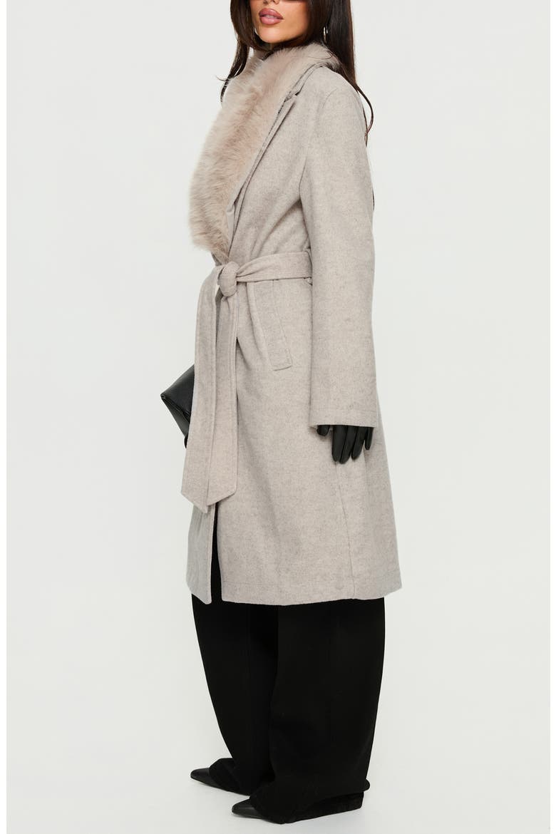 Hallyn Faux Fur Collar Belted Coat, Alternate, color, BEIGE