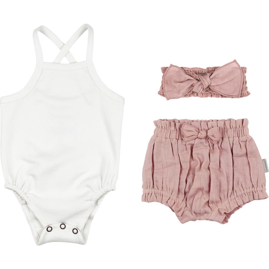 L'ovedbaby Organic Cotton Bodysuit, Bloomers & Headband Set In Pink