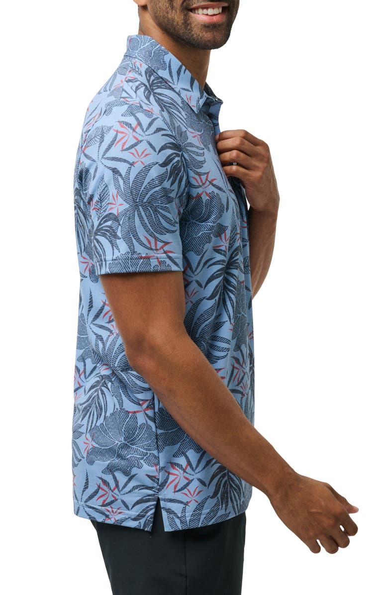 TravisMathew Red Letter Day Leaf Print Polo, Alternate, color, Quiet Harbor