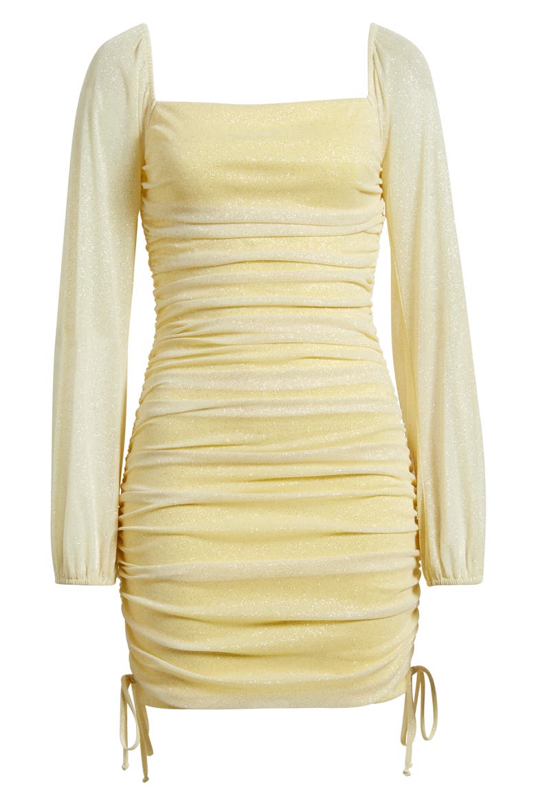 Ruched Glitter Long Sleeve Minidress, Alternate, color, BUTTER