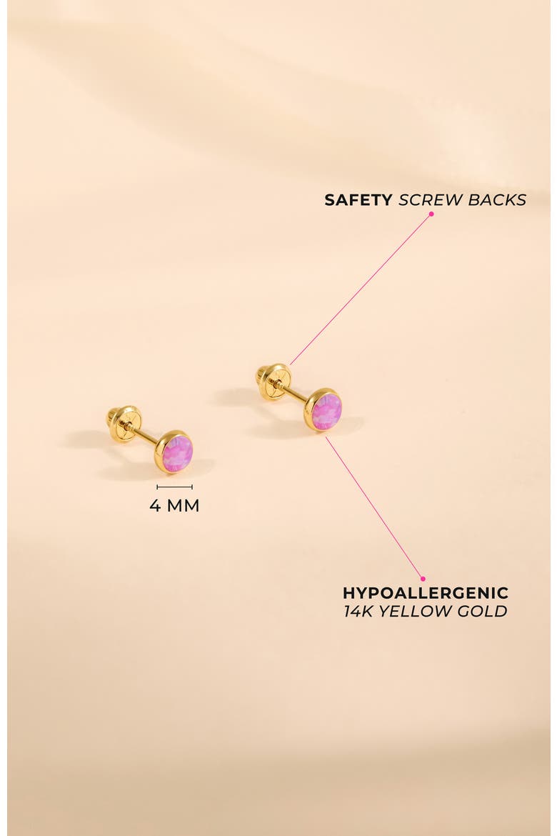 14k Opal Bezel Girl Earrings, Alternate, color, Pink