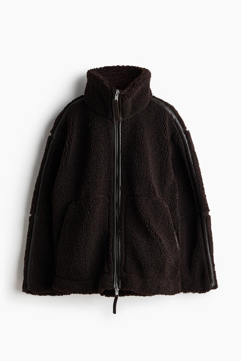 Oversized Teddy Fleece Jacket, Alternate, color, Dark brown