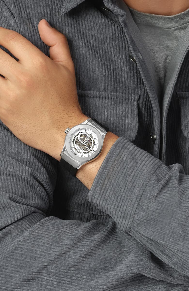 PORSAMO BLEU Cruz Silicone Strap Watch, 45mm, Alternate, color, Black