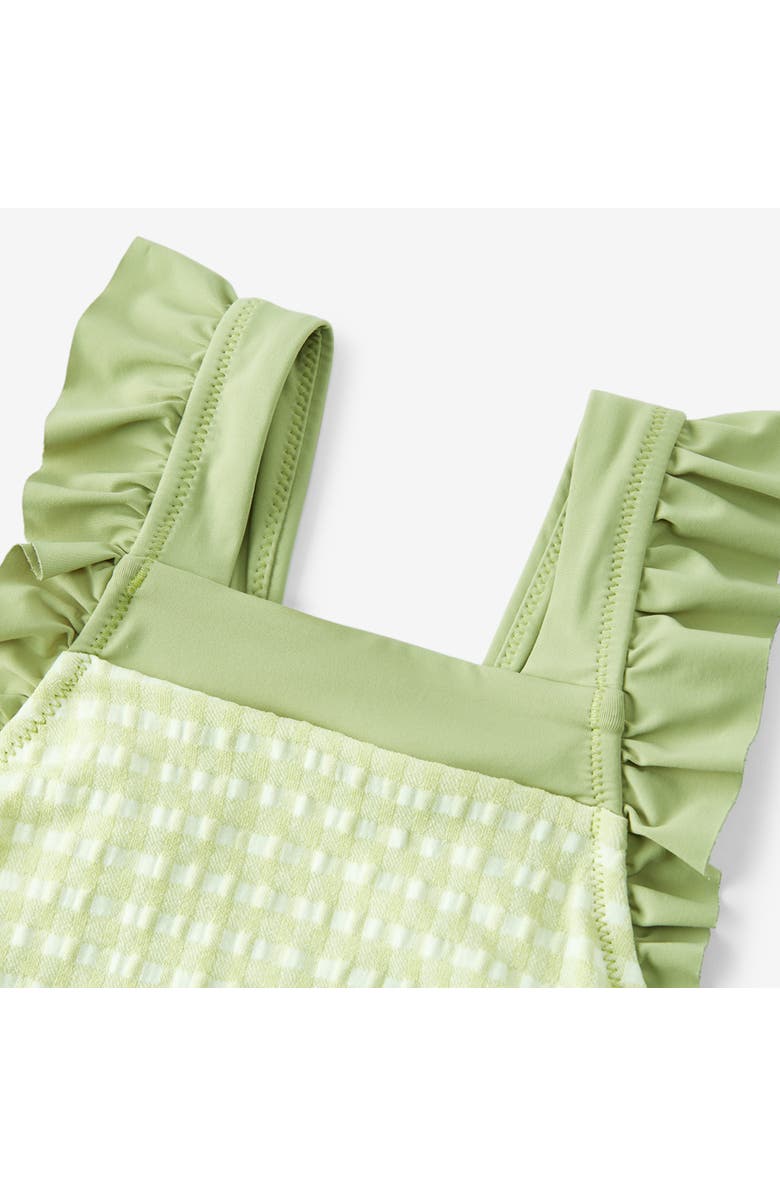 Milkbarn Ruffle Square Neck Swimsuit, Alternate, color, Green Gingham