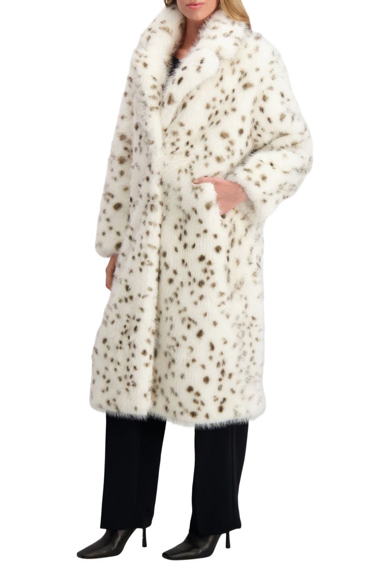 Fur-Free Fox (Faux Fur) Coat, Alternate, color, WHITE/BLACK SPOTTED