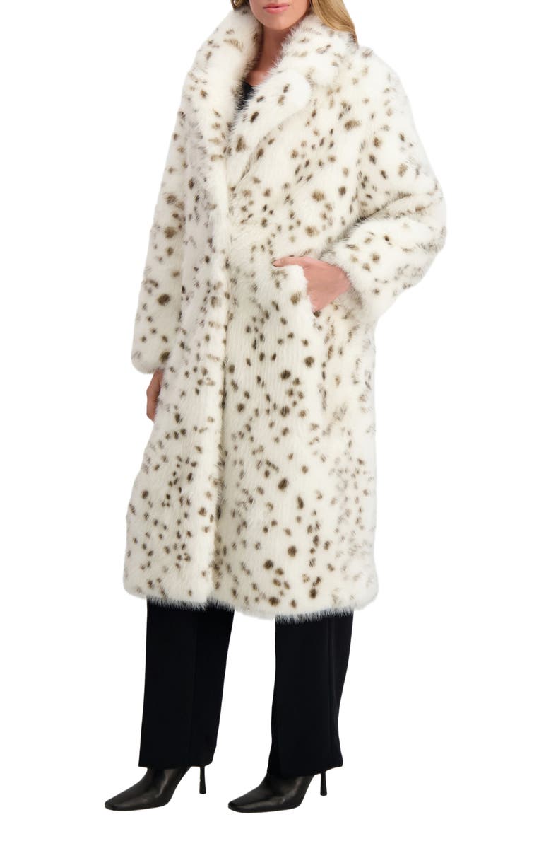Lyla Grant Fur-Free Fox (Faux Fur) Coat, Alternate, color, White/Black Spotted