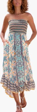 LASCANA Smocked Bodice Printed Dress