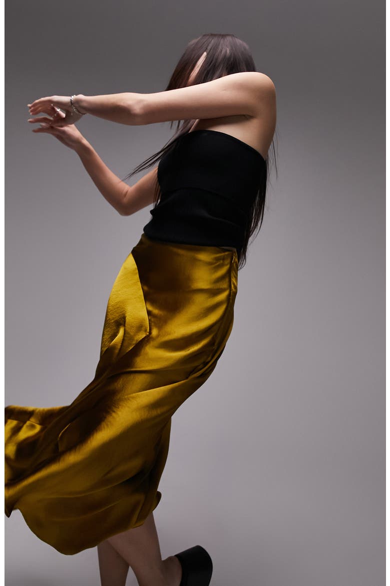 Fishtail Paneled Satin Midi Slip Skirt, Alternate, color, YELLOW