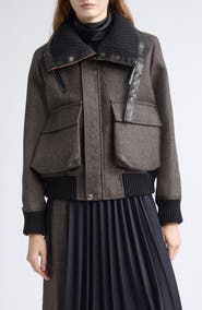 Sacai Mixed Media Wool Herringbone & Nylon Down Puffer Jacket