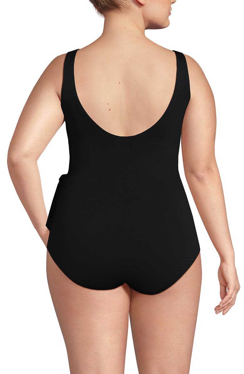 Lands' End Chlorine Resistant Side Tie Wrap High Leg One Piece Swimsuit, Alternate, color, Black