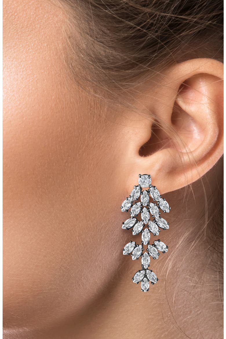 Marquise CZ Cluster Drop Clip-On Earrings, Alternate, color, BLACK RHODIUM
