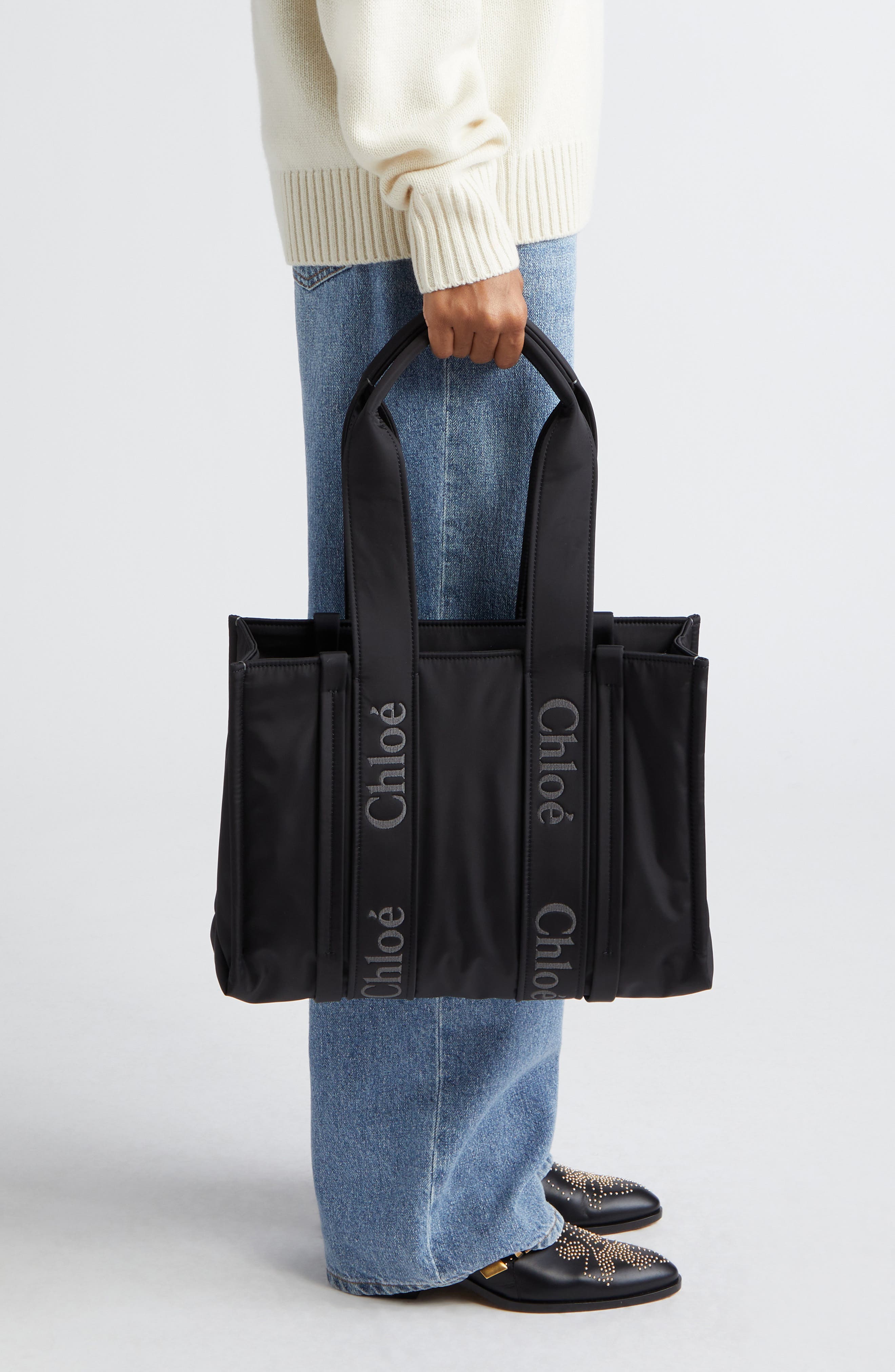 Chloé Medium Woody Textile Tote, Alternate, color, 