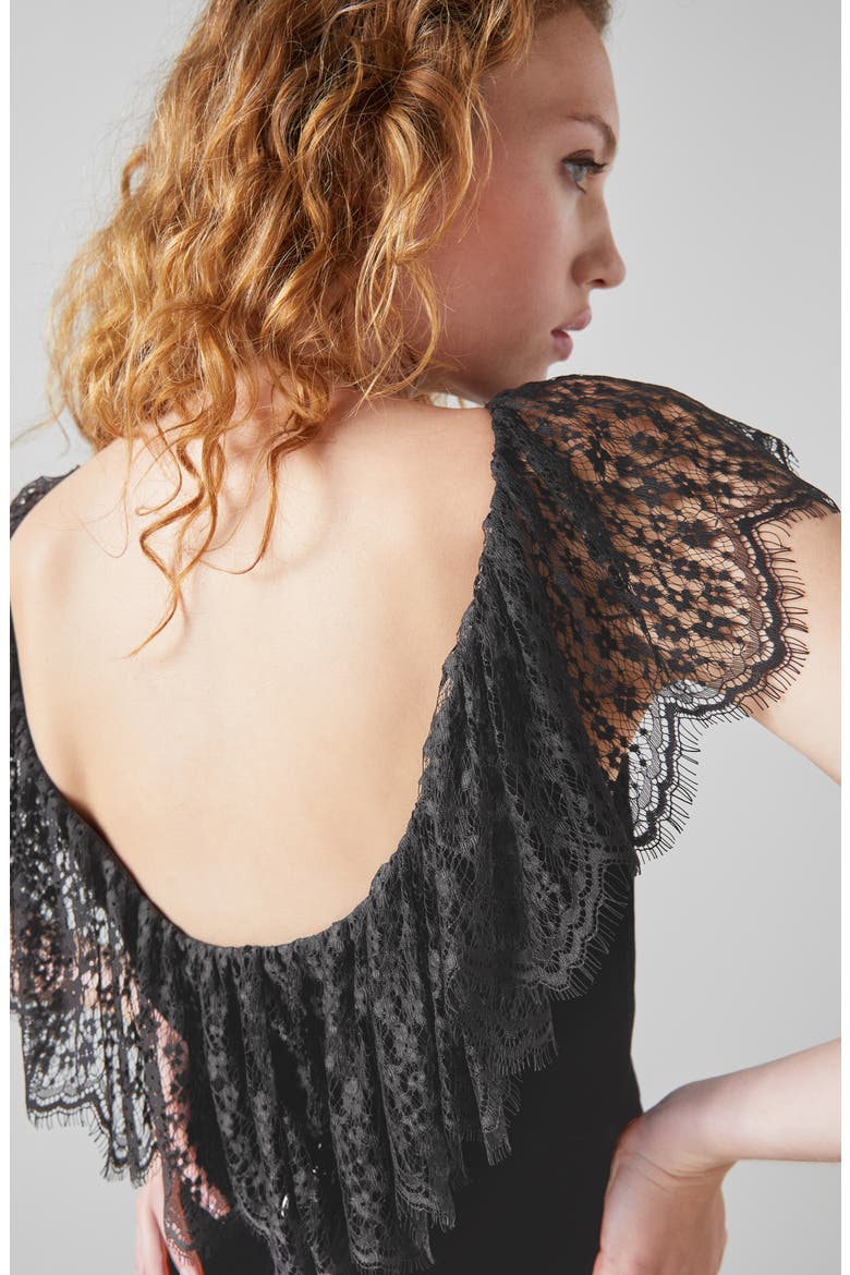 Anouk Lace Trim Velvet Dress, Alternate, color, BLACK