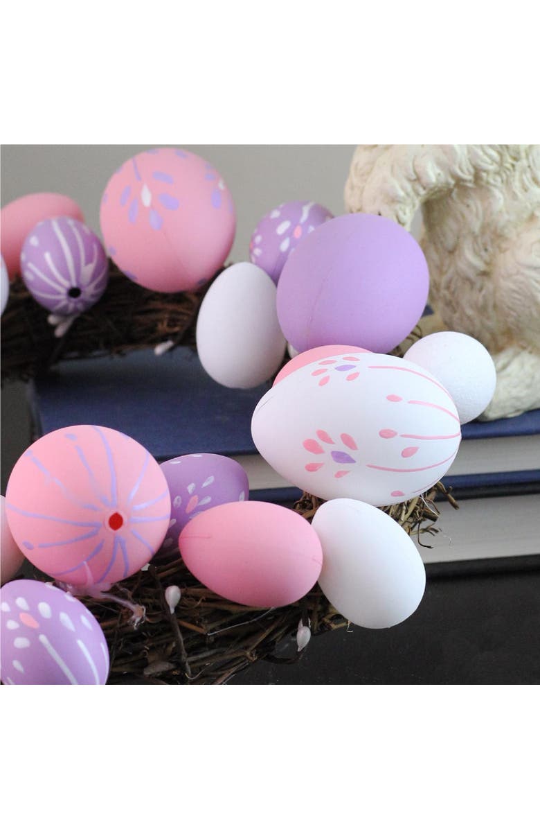 Northlight 10" Pastel Pink, Purple and White Easter Egg Spring Wreath, Alternate, color, Pink