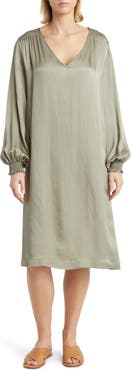 Masai Copenhagen Nadiya Smocked Long Sleeve Satin Shift Dress