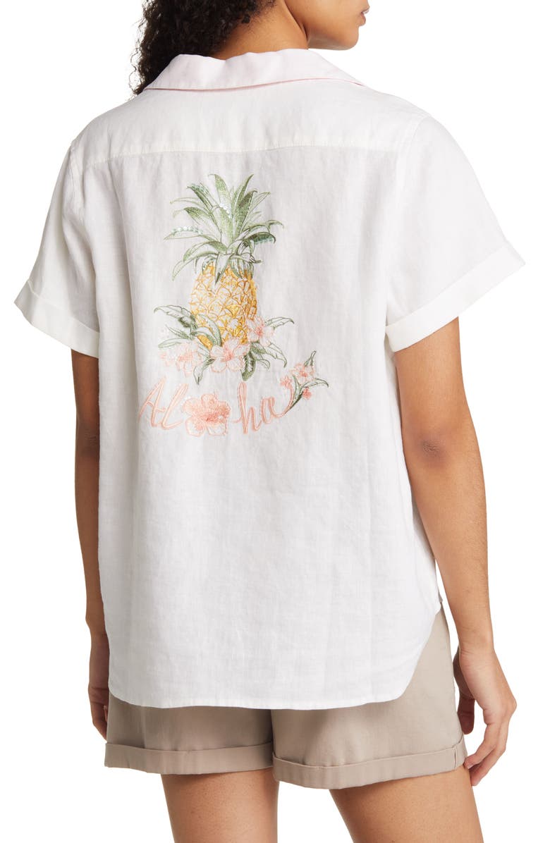 Tommy Bahama Pineapple Paradise Short Sleeve Linen Button-Up Shirt, Alternate, color, 