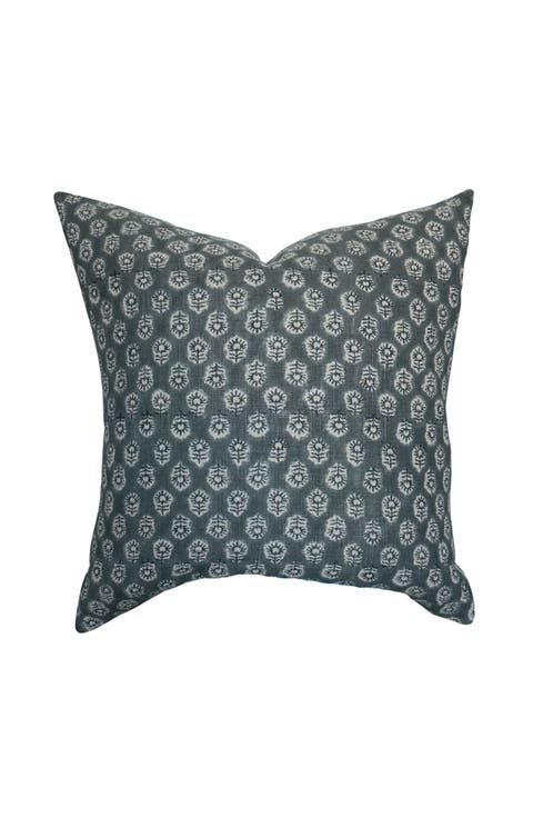Bailey | Navy Blue Floral Handblock Pillow Cover