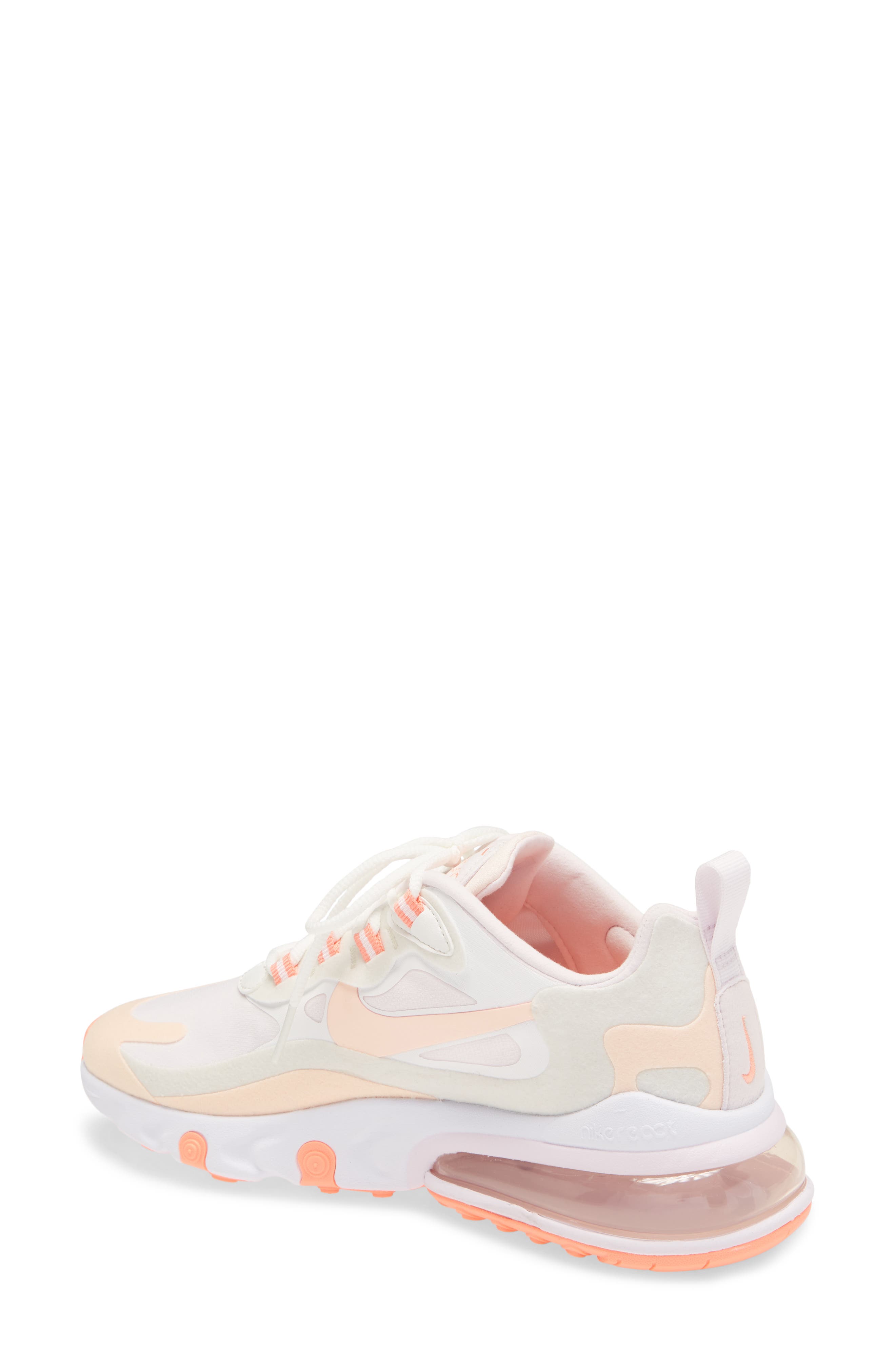 Air Max 270 React Sneaker, Alternate, color, WHITE/ CRIMSON/ LIGHT VIOLET