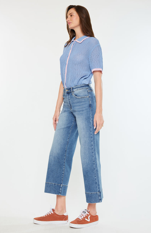 Kancan Kells High Rise Crop Wide Leg Jeans In Blue