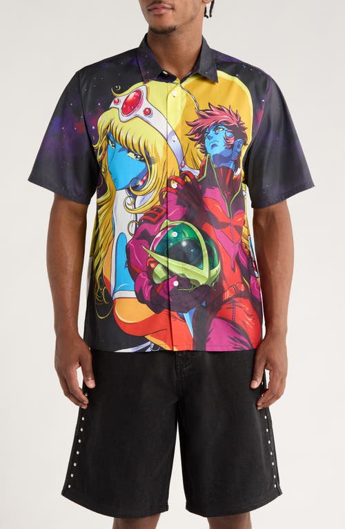 Pleasures X Daft Punk Interstella Short Sleeve Satin Button-up Shirt In Black