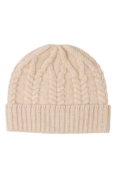 Cable Stitched Cuffed Cashmere Beanie